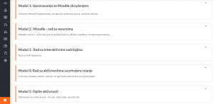 Prikaz modularne strukture kursa za Moodle LMS